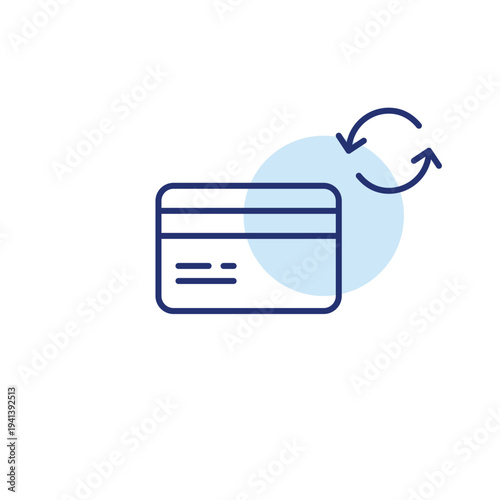 Credit card and refresh arrows. Payment update, banking renewal, transaction cycle. Pixel perfect, editable stroke vector icon