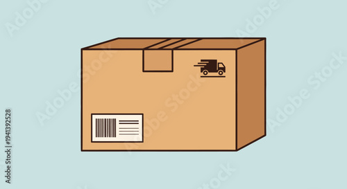 Brown Cardboard Box with Barcode Label.