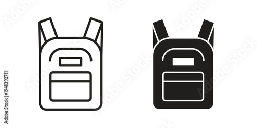 Backpack icon silhouette design. Editable stroke outline icon on white background