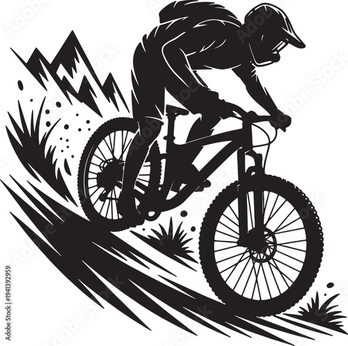 A mountain biker rides down a trail