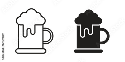 Beer mug icon silhouette design. Editable stroke outline icon on white background