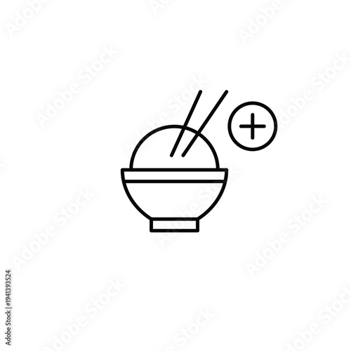Ramen noodles and plus symbol. Menu expansion, new items needed. Asian food delivery and takeaway services. Pixel perfect, editable stroke vector icon