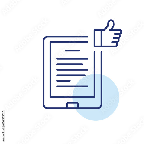 Text file on electronic tablet and like. Reading approval, document rating. Pixel perfect, editable stroke vector icon