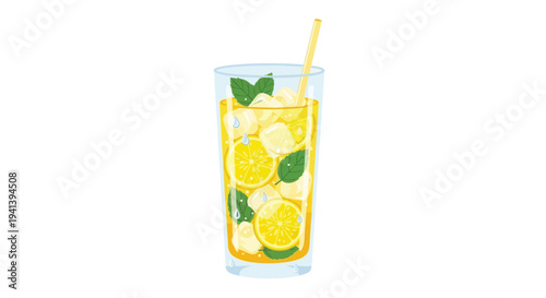 Refreshing lemonade in a glass with citrus slices and mint garnish