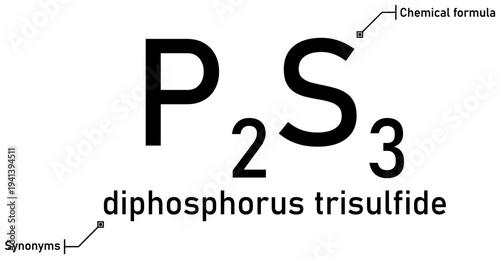 Diphosphorus trisulfide chemical formula with callout titles