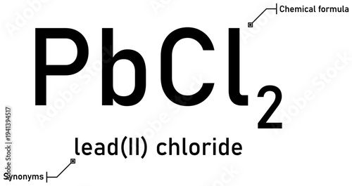 Lead (II) chloride chemical formula with callout titles