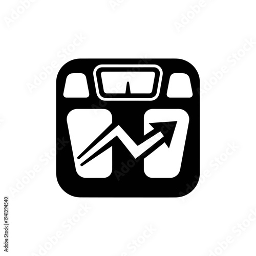 flat vector silhouette icon of measuring scale representing weight loss and diet monitoring, solid black shape, clean minimal vector