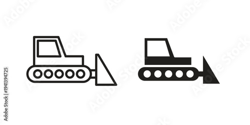 Bulldozer icon silhouette design. Editable stroke outline icon on white background