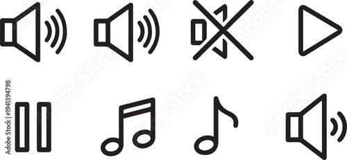 Universal Audio and Media Control Line Icon Set