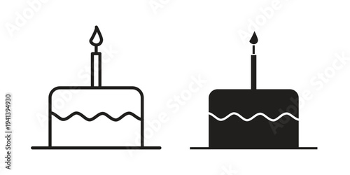 Cake icon silhouette design. Editable stroke outline icon on white background