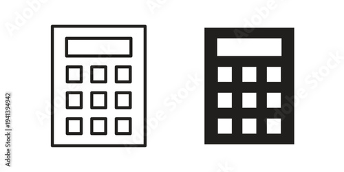 Calculator icon silhouette design. Editable stroke outline icon on white background