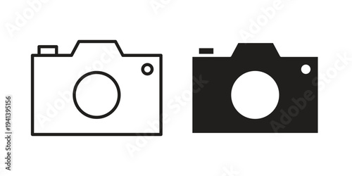 Camera icon silhouette design. Editable stroke outline icon on white background