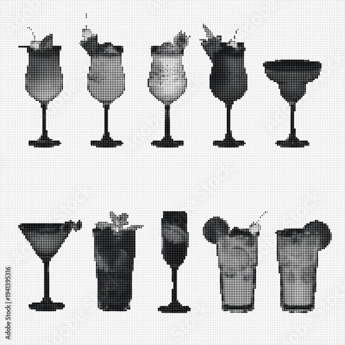 Collection of different glassware and drink types with various styles and designs