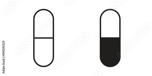 Capsule icon silhouette design. Editable stroke outline icon on white background