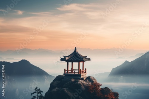 Temple at mountain border landscape outdoors nature.