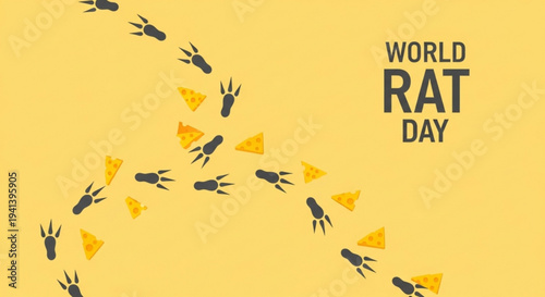 World rat day illustration with rats and cheese on yellow background symbolizing rodent awareness and celebration