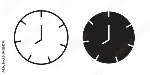 Clock icon silhouette design. Editable stroke outline icon on white background