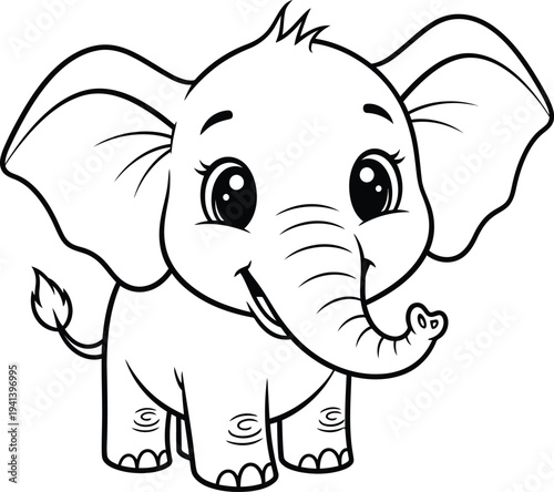 Cute cartoon elephant with big ears and eyes