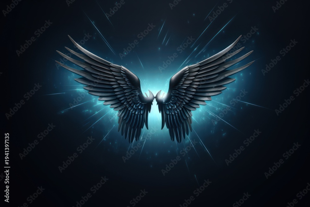 Fototapeta premium Technology on wings background angel bird illuminated.