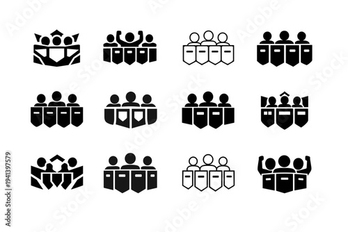 protest movement. Icon set. Set Logo of protest movement: barrier standoff symbol. harmonious logo variations of the same emblematic concept, each with