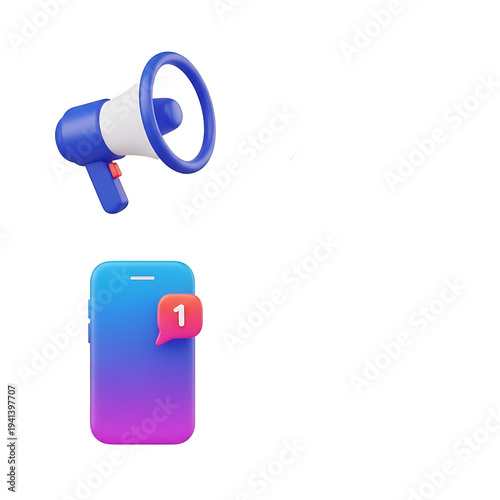 Megaphone and number one bottle isolated on transparent background