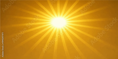 Bright yellow and orange summer sunburst vector illustration featuring warm sunlight rays and a glowing sunrise star burst design in a hot sunny sky