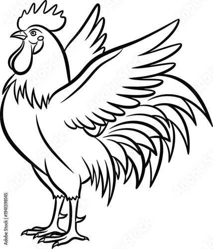 A cartoon rooster with spread wings and a distinctive comb