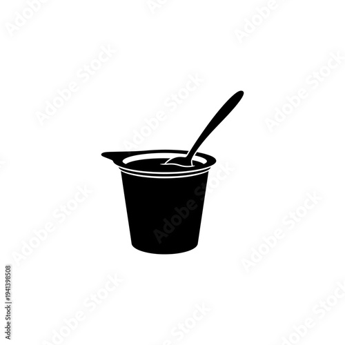 flat vector silhouette icon of yogurt cup with spoon representing healthy snack,