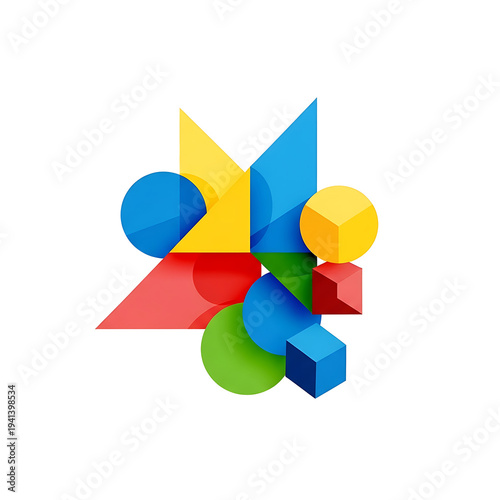 Colorful abstract geometric shapes stacked isolated on transparent background