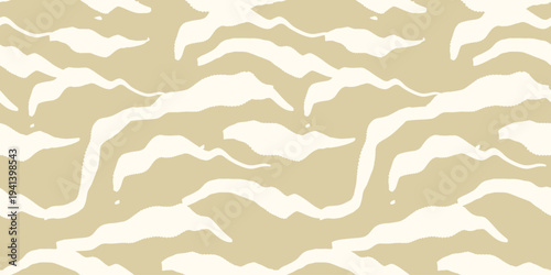 Seamless abstract pattern with flowing organic shapes in soft beige and cream tones. Modern minimal camouflage style background, perfect for textiles, wallpaper, and wrapping design
