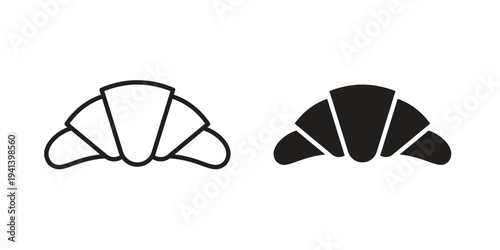 Croissant icon silhouette design. Editable stroke outline icon on white background