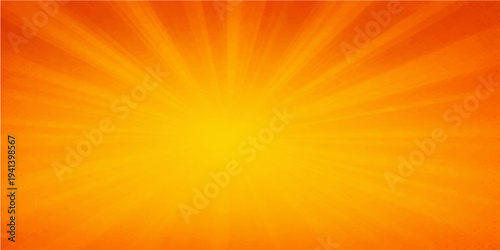 An abstract orange sunburst background features bright yellow rays and a warm summer glow to create a vibrant sunlight explosion design