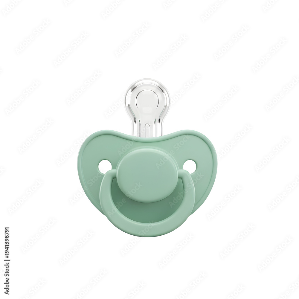 Obraz premium Soothing mint green silicone baby pacifier for infants on transparent background