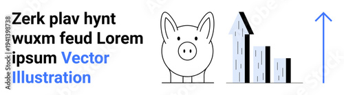 Financial growth, savings, investment strategy, business progress, economic improvement, budget planning. Piggy bank with bar chart and arrow. Financial growth and savings concept