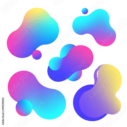 Colorful fluid shapes, abstract design elements isolated on transparent background