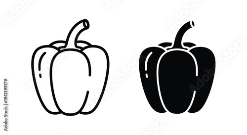 Two bell peppers one white and one black in outline silhouette