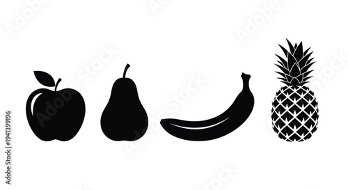 Black fruit silhouettes arranged in a row a simple design silhouette
