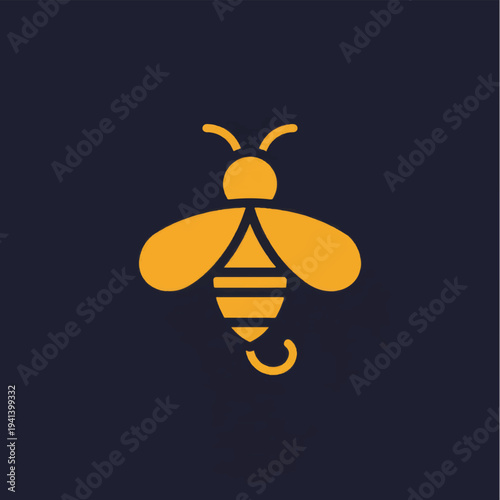 Yellow Bee Icon on Dark Background.