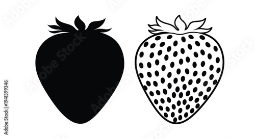 Two strawberries one solid black and one dotted shown as a silhouette