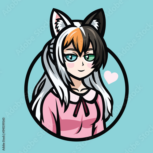 a cute anime girl with cat ears smiling prettily