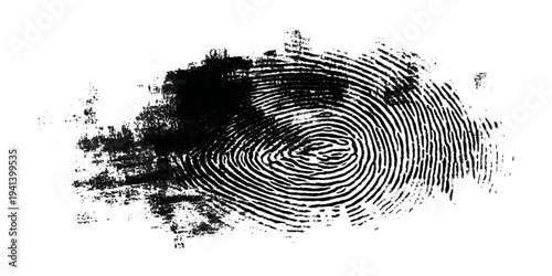 Grunge fingerprint texture abstract black and white thumbprint pattern. vintage distressed ink mark forensic identification retro grungy background design.
