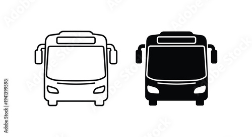 Two bus icons one white and one black in a graphic silhouette
