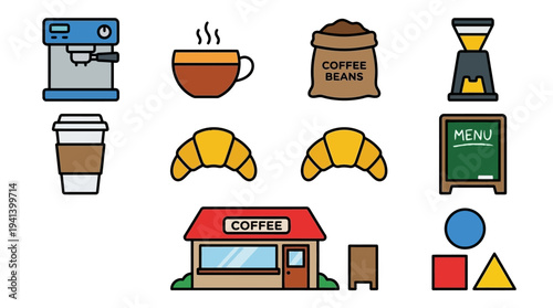Coffee Shop Essentials Icons – Café & Beverage Experience