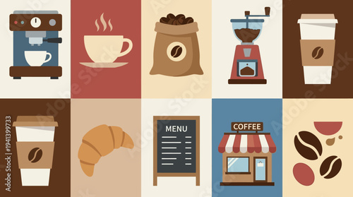 Coffee Shop Essentials Icons – Café & Beverage Experience