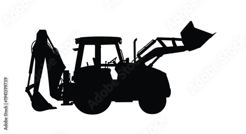 Black silhouette of a backhoe loader construction vehicle silhouette