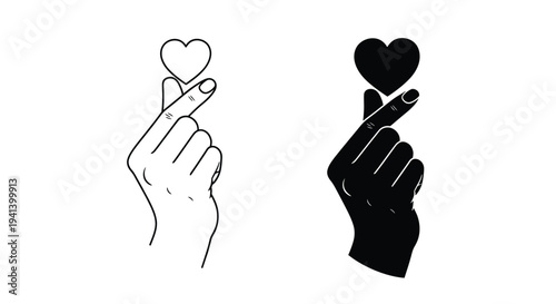 Two hands forming heart shapes one detailed and one a silhouette