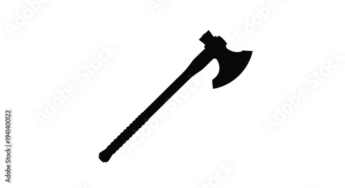 A stark black silhouette of a vintage hand axe