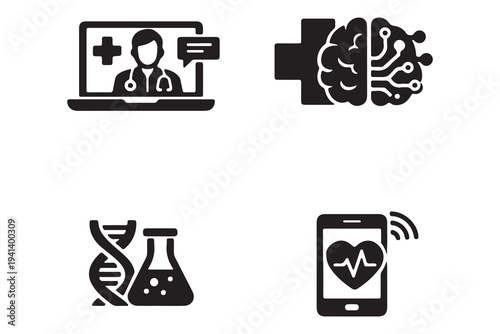 Digital Health and Science Technology Icons Set