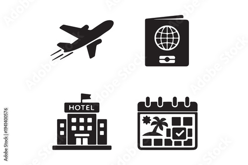 Travel and vacation planning icons set
