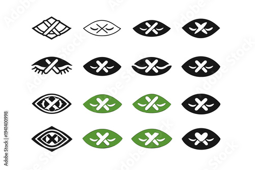 Digital detox and tech-free living. Icon set. Set Logo of Digital detox and tech-free living: eye closed. harmonious logo variations of the same emblematic